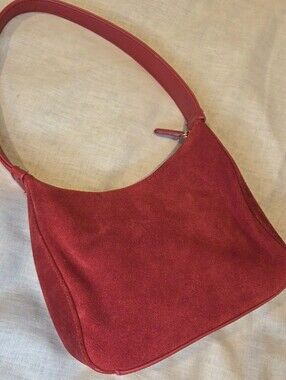 Amanda Smith Red Suede Mini Shoulder Handbag Y2K Baguette Purse